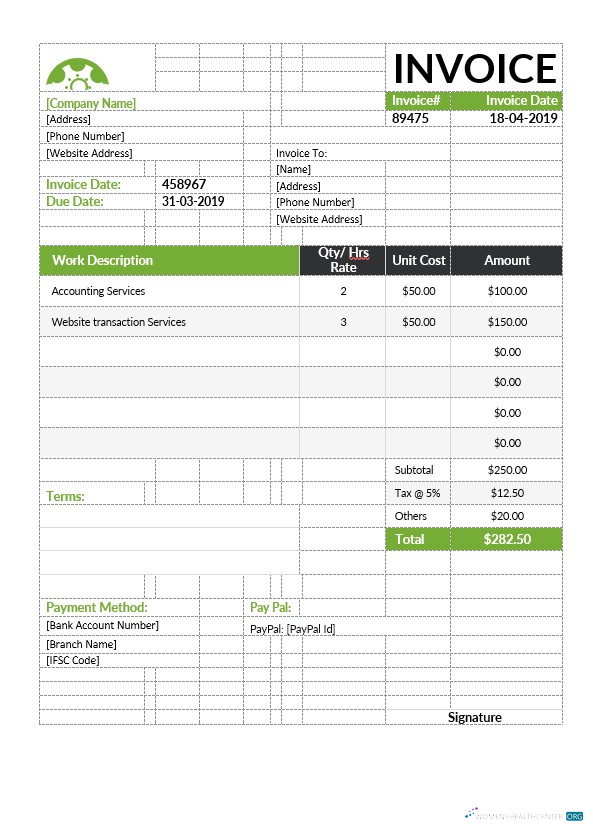 Качественный Скачать Sample Hourly Invoice Шаблон Photoshop Шаблон