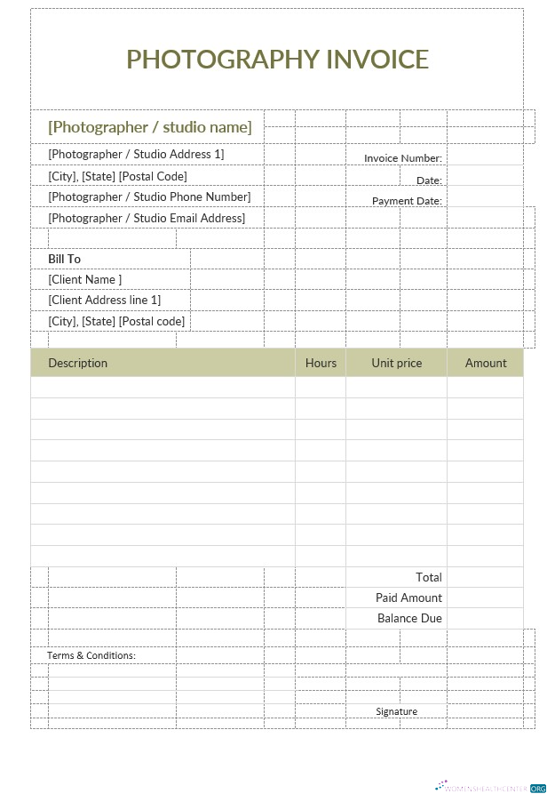 Редактируемый Скачать Sample Photography Invoice Шаблон Photoshop Шаблон