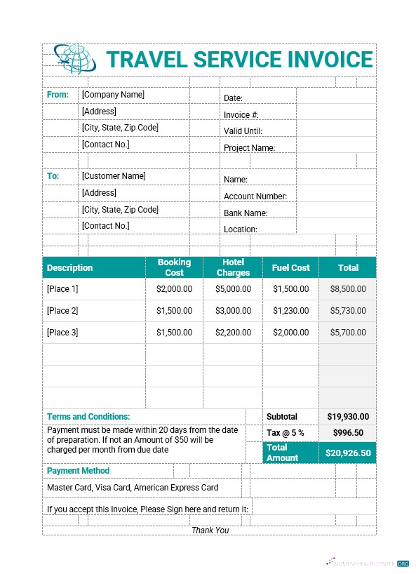 Качественный Скачать Sample Туристический Служба Invoice Шаблон Photoshop Шаблон