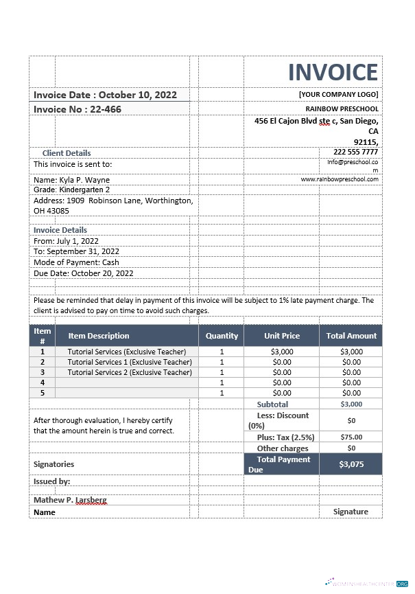 Реалистичный Скачать School Teacher Invoice Шаблон Photoshop Шаблон