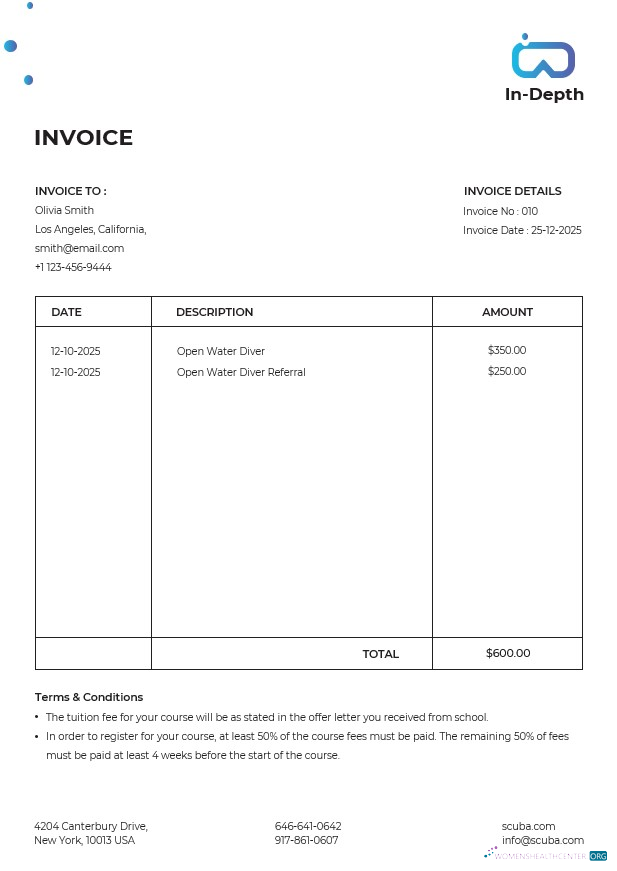 Профессиональный Скачать Scuba Diving School Invoice Шаблон Photoshop Шаблон