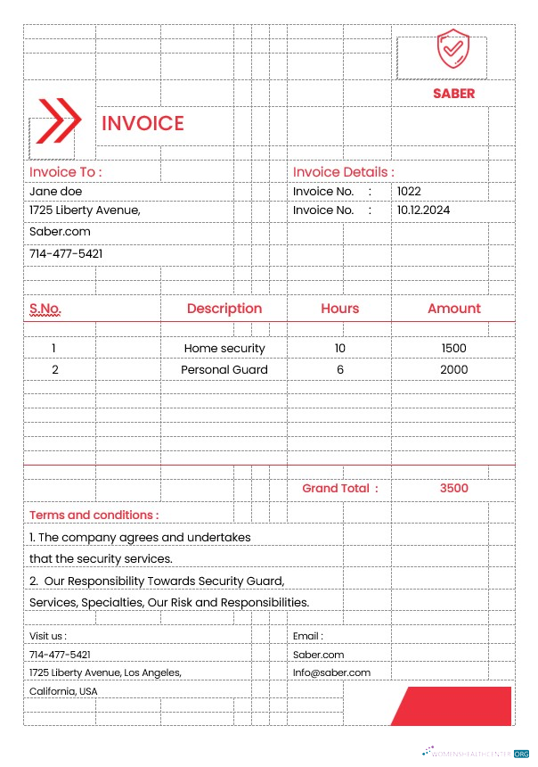 Качественный Скачать Security Guard Services Invoice Шаблон Photoshop Шаблон