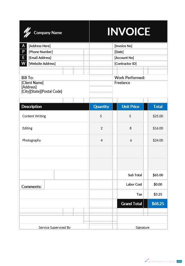 Качественный Скачать Self Employment Contractor Invoice Шаблон Photoshop Шаблон