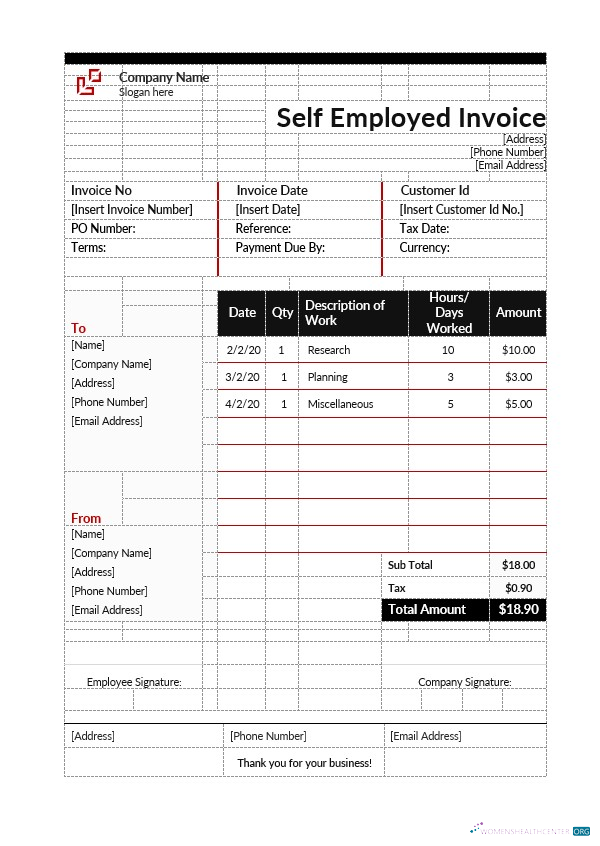 Качественный Скачать Self Employment Hourly Invoice Шаблон Photoshop Шаблон