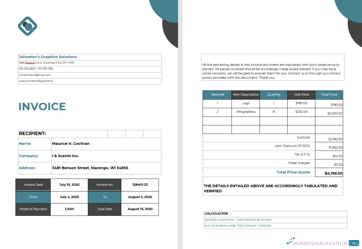 Реалистичный Скачать Self Employed Invoice Шаблон Photoshop Шаблон