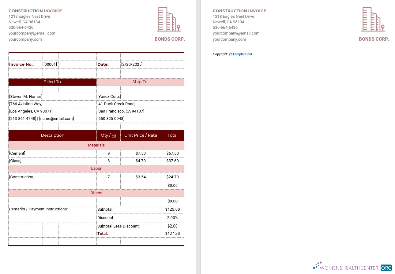 Профессиональный Скачать Simple Construction Invoice Шаблон Photoshop Шаблон