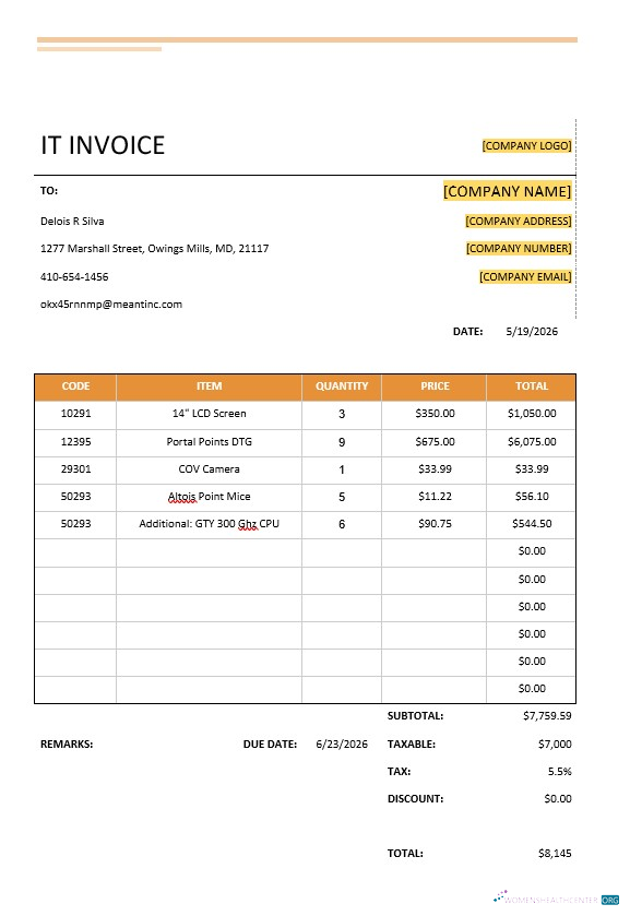 Профессиональный Скачать Simple IT Invoice Шаблон Photoshop Шаблон