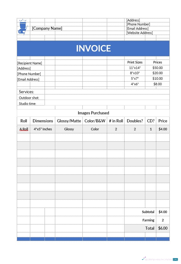Профессиональный Скачать Simple Photography Invoice Шаблон Photoshop Шаблон