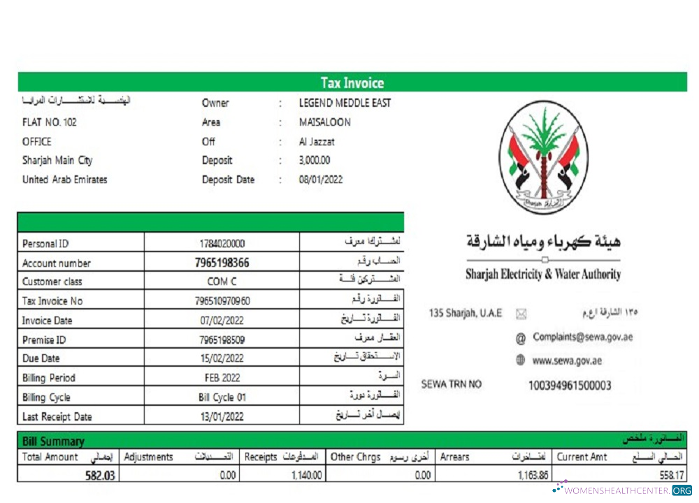 Премиум Скачать UAE Sharjah Электроэнергия & Вода Управление Tax Invoice Photoshop Шаблон