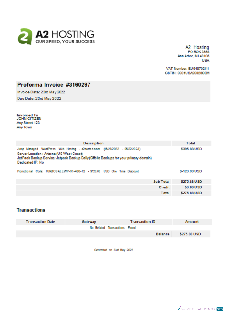 Профессиональный Скачать USA A2 Hosting Invoice Photoshop Шаблон