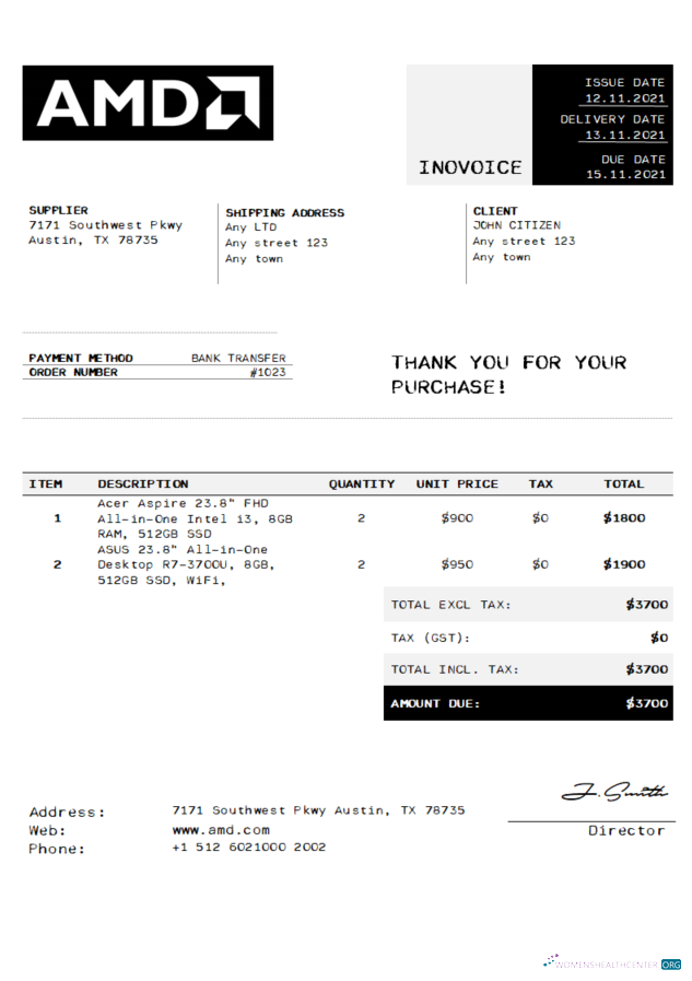 Реалистичный Скачать USA AMD Invoice Photoshop Шаблон