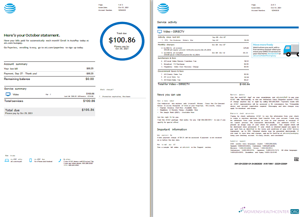 Профессиональный Скачать USA AT&T Invoice Photoshop Шаблон
