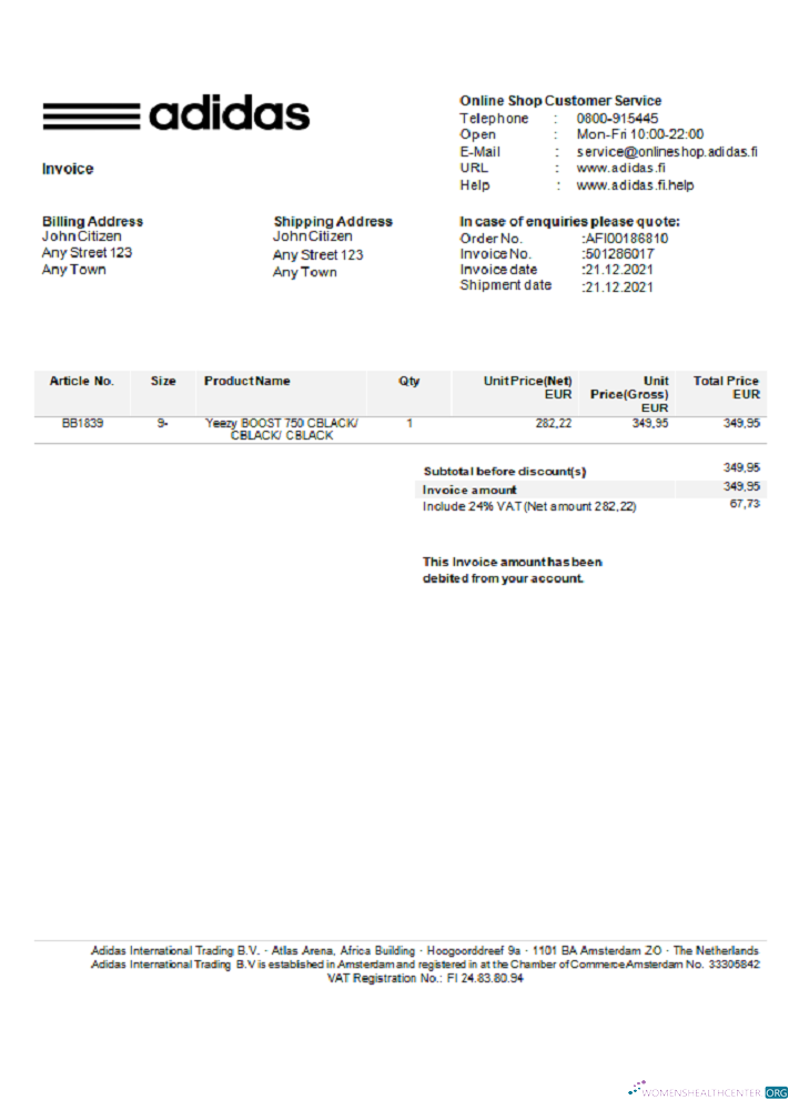Реалистичный Скачать USA Adidas Invoice Photoshop Шаблон
