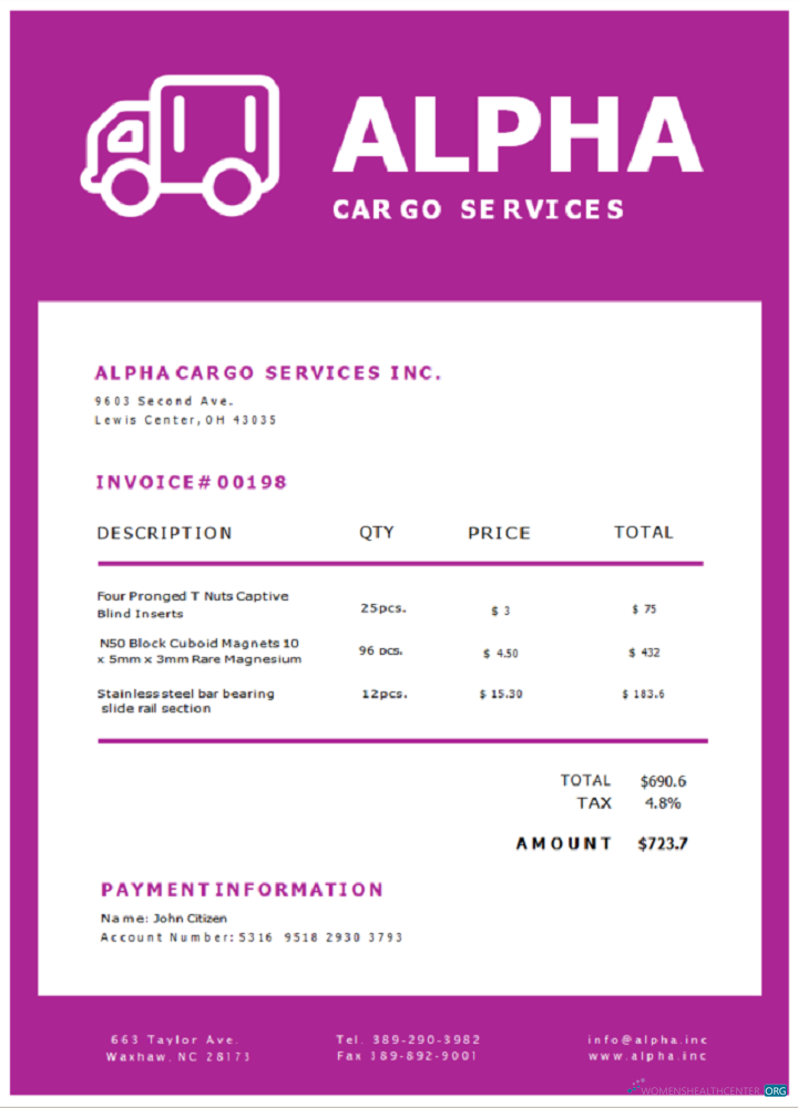 Профессиональный Скачать USA Альфа Cargo Services Invoice Photoshop Шаблон
