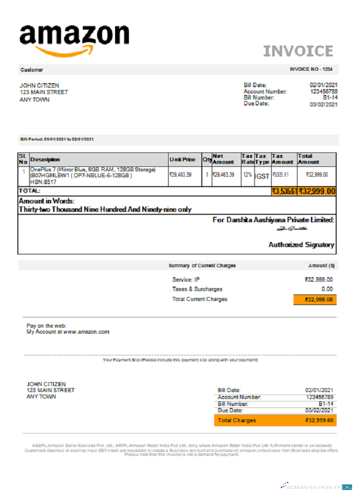 Качественный Скачать USA Amazon Invoice Photoshop Шаблон