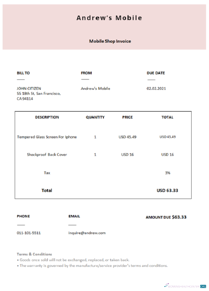 Качественный Скачать USA Andrew’s Мобильный Invoice Photoshop Шаблон