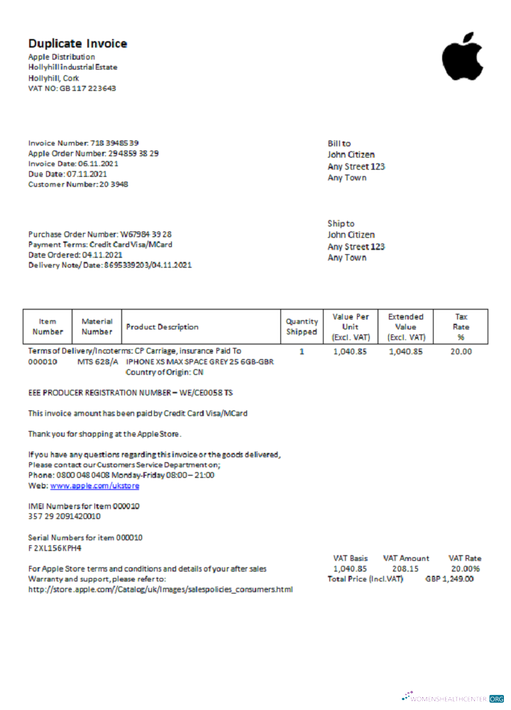 Реалистичный Скачать USA Apple Invoice Photoshop Шаблон