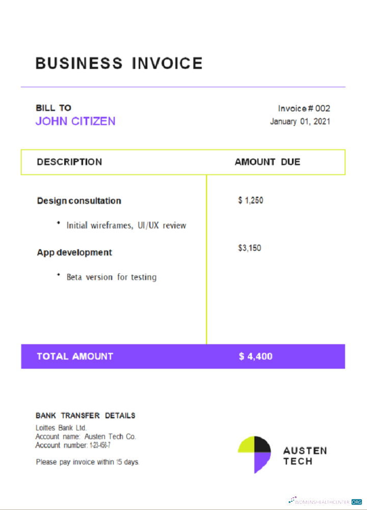 Качественный Скачать USA Austen Tech Компания Invoice Photoshop Шаблон