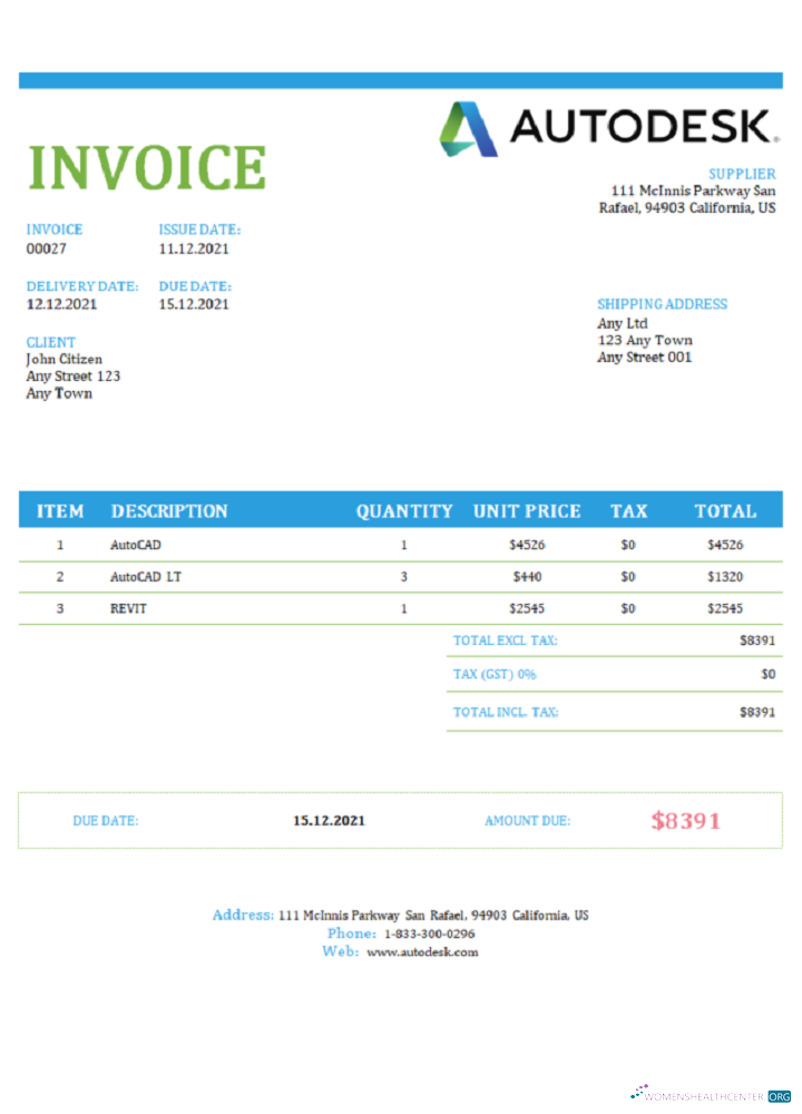 Профессиональный Скачать USA Autodesk Invoice Photoshop Шаблон