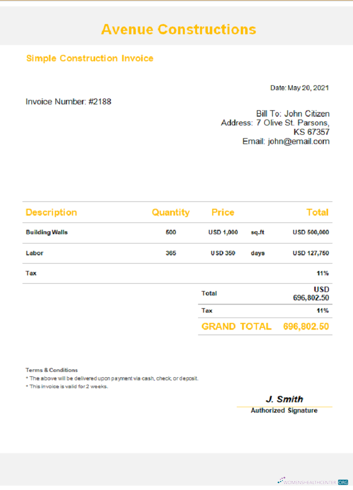 Профессиональный Скачать USA Avenue Constructions Invoice Photoshop Шаблон