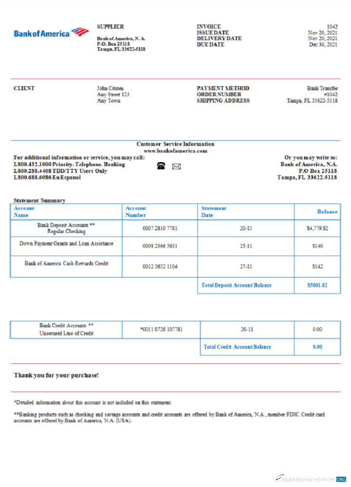Профессиональный Скачать USA Банк America Invoice Photoshop Шаблон