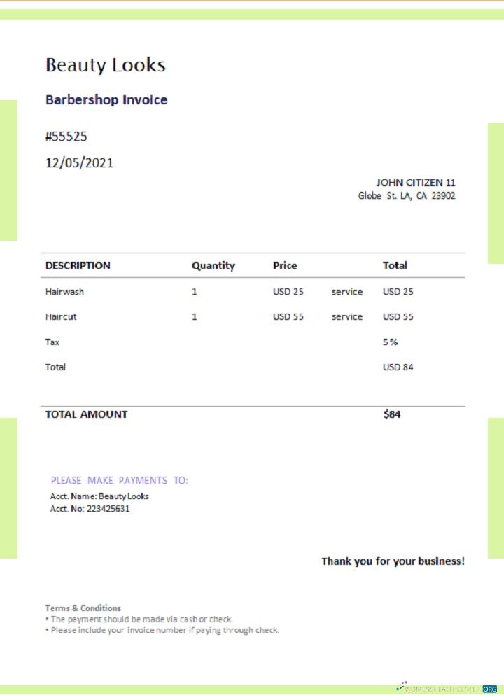Реалистичный Скачать USA Beauty Looks Invoice Photoshop Шаблон