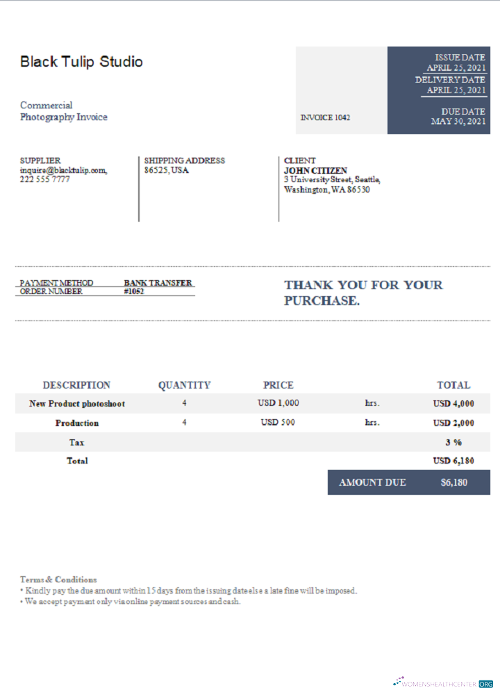 Профессиональный Скачать USA Black Tulip Studio Invoice Photoshop Шаблон