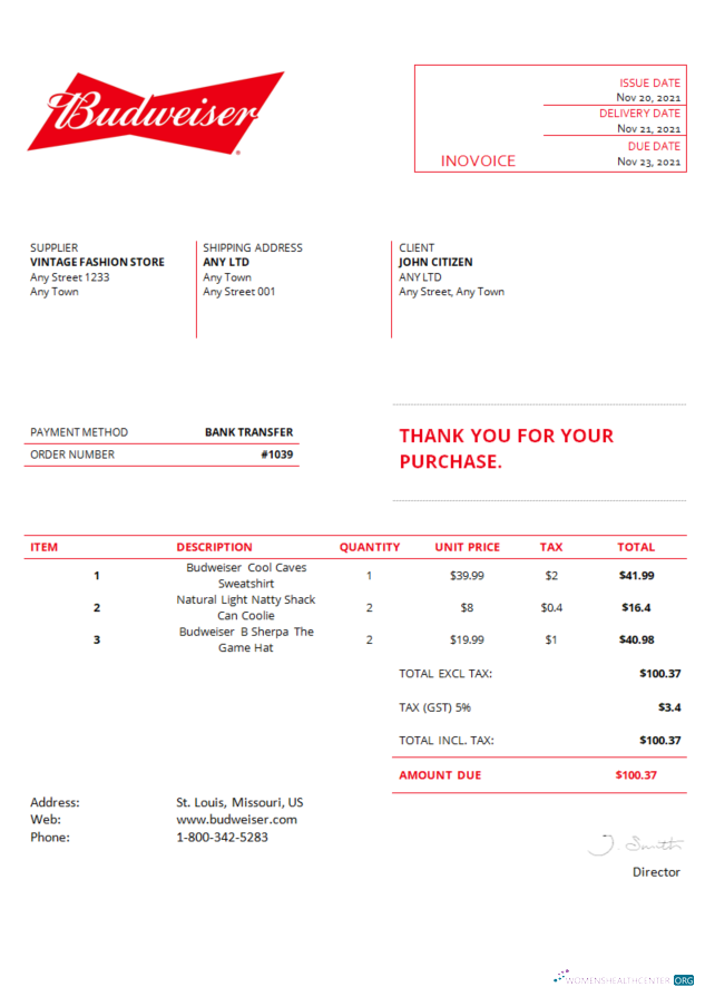 Премиум Скачать USA Budweiser Invoice Photoshop Шаблон