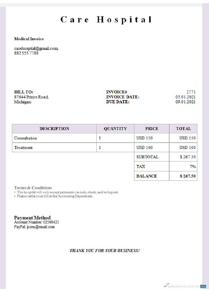 Премиум Скачать USA Care Hospital Invoice Photoshop Шаблон