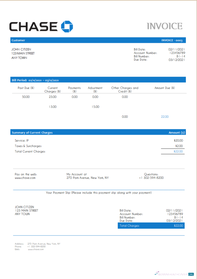 Премиум Скачать USA Chase Invoice Photoshop Шаблон