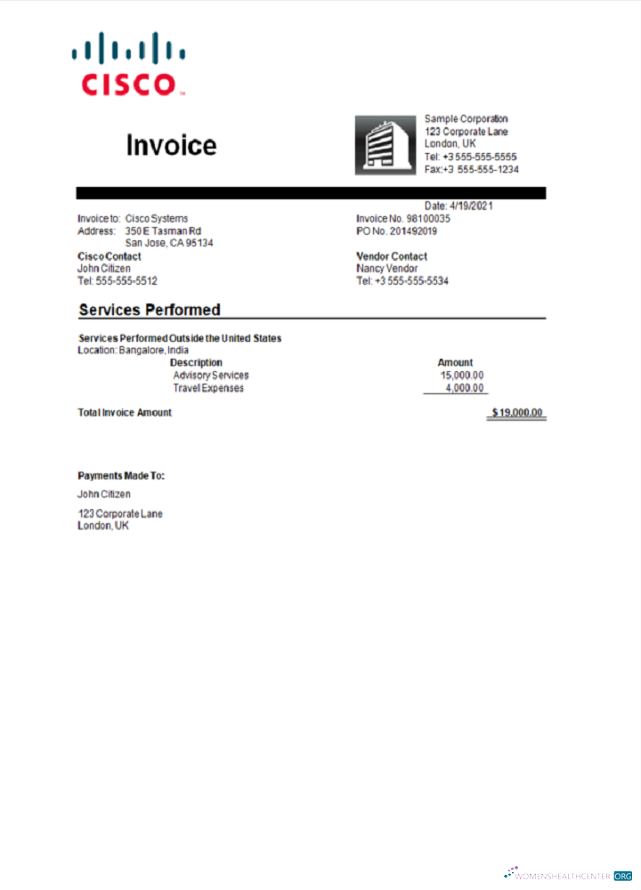 Редактируемый Скачать USA Cisco Invoice Photoshop Шаблон