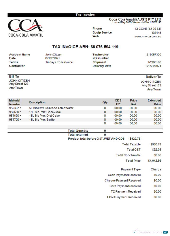 Редактируемый Скачать USA Coca Cola Invoice Photoshop Шаблон