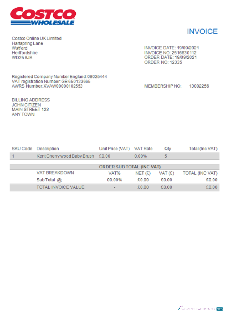Редактируемый Скачать USA Costco Invoice Photoshop Шаблон