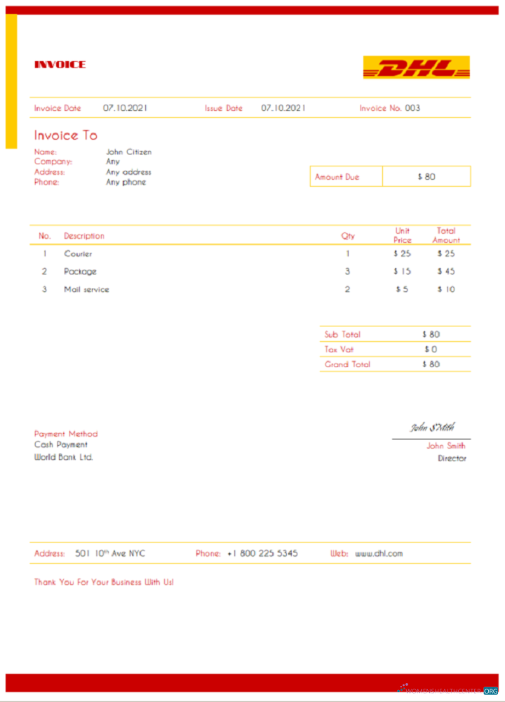 Профессиональный Скачать USA DHL Invoice Photoshop Шаблон