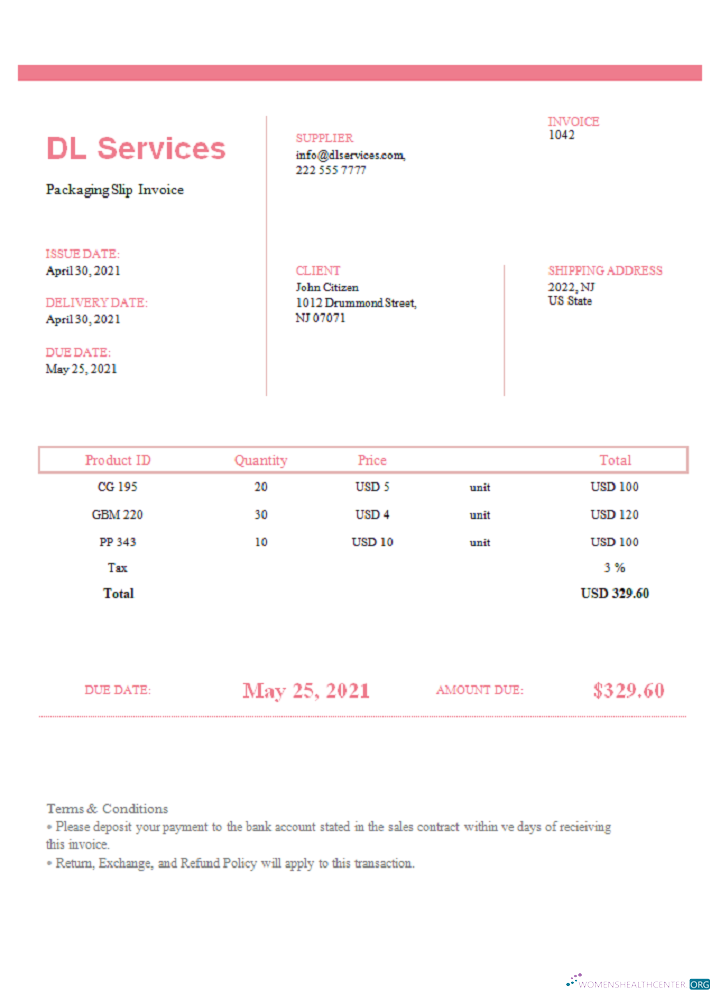 Профессиональный Скачать USA DL Services Invoice Photoshop Шаблон