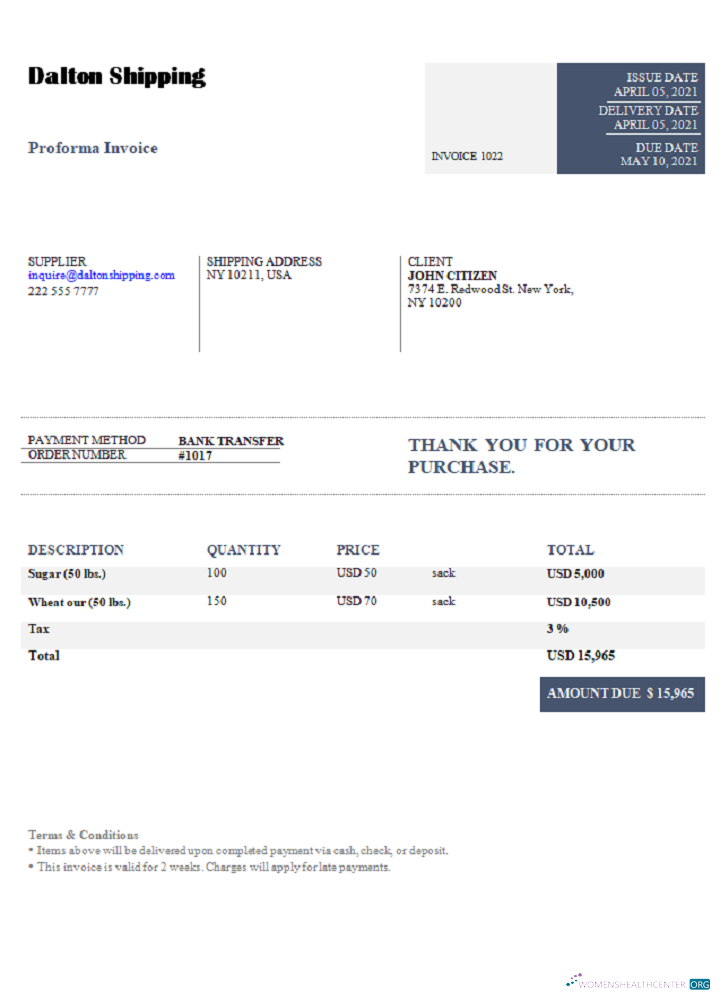Качественный Скачать USA Dalton Shipping Invoice Photoshop Шаблон