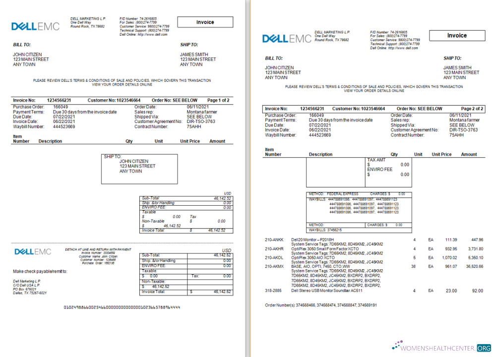 Качественный Скачать USA Dell Technologies Invoice Photoshop Шаблон