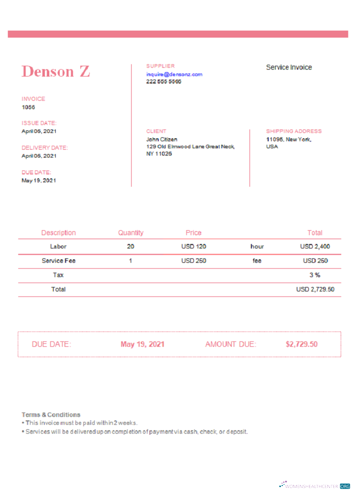 Качественный Скачать USA Denson Z Invoice Photoshop Шаблон