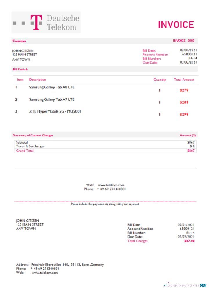 Премиум Скачать USA Deutsche Telecom Invoice Photoshop Шаблон