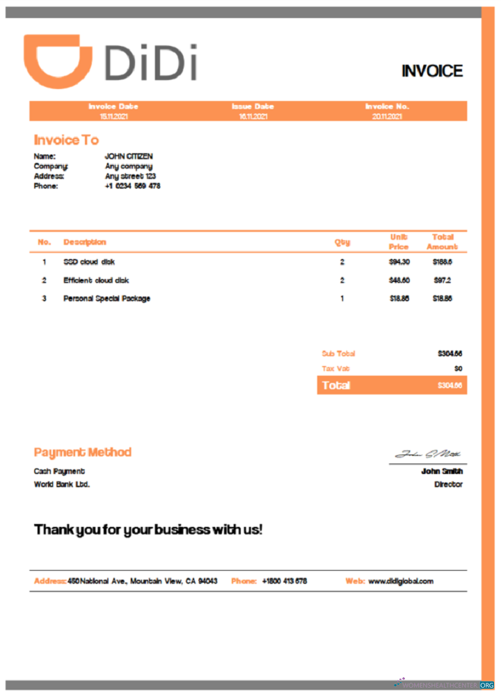 Профессиональный Скачать USA Didi Chuxing Invoice Photoshop Шаблон