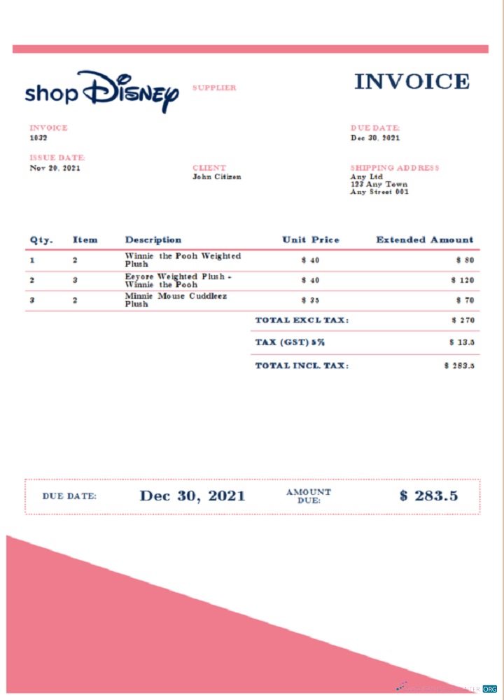 Премиум Скачать USA Disney Invoice Photoshop Шаблон