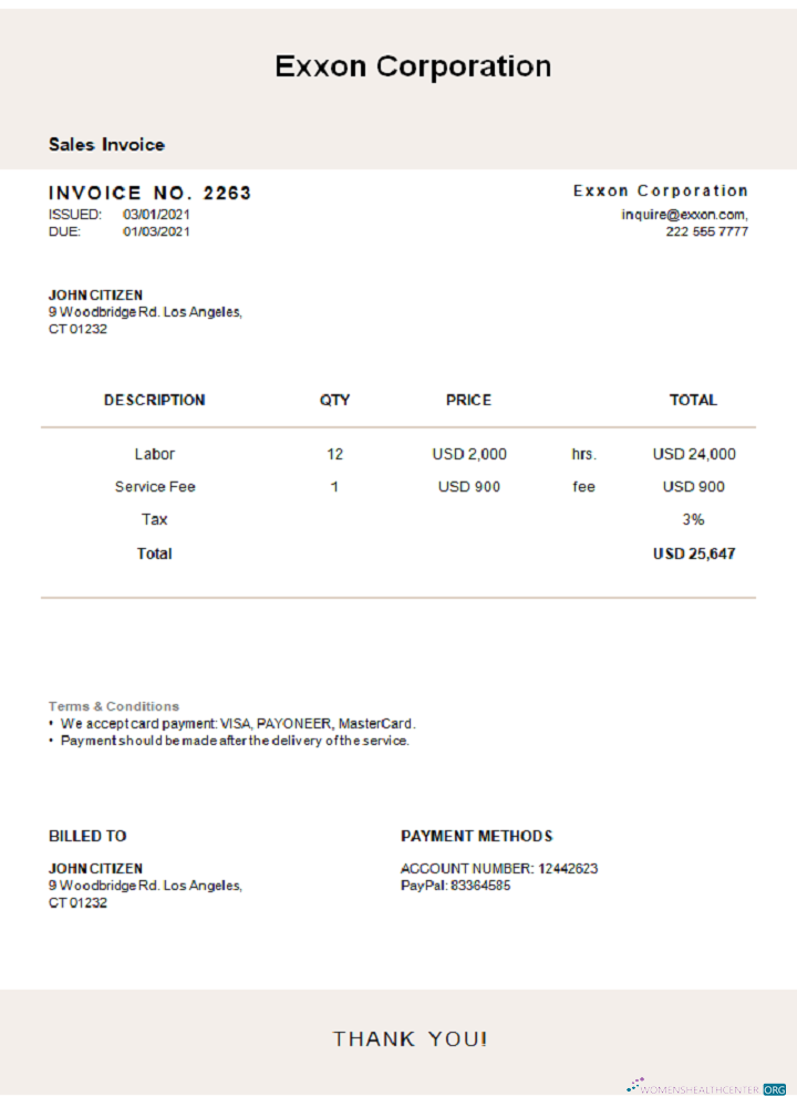 Качественный Скачать USA Exxon Корпорация Invoice Photoshop Шаблон
