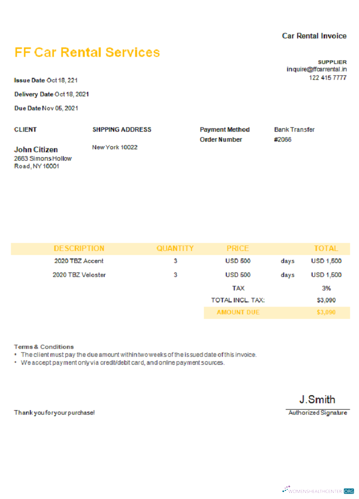 Качественный Скачать USA FF Car Rental Services Invoice Photoshop Шаблон