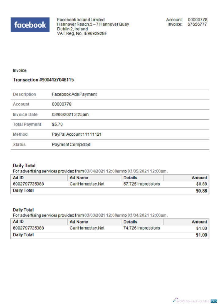 Реалистичный Скачать USA Facebook Invoice Photoshop Шаблон