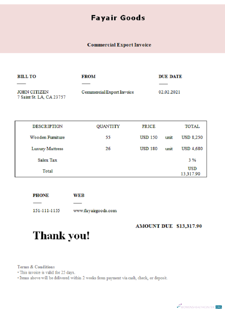 Реалистичный Скачать USA Fayair Goods Invoice Photoshop Шаблон