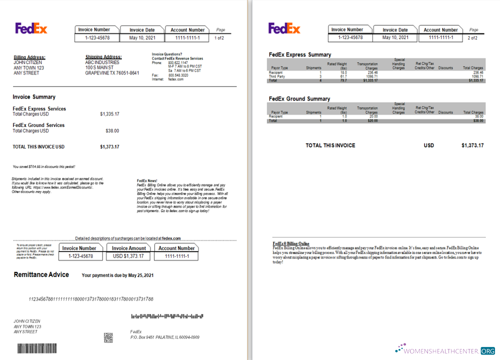 Редактируемый Скачать USA Fedex Invoice Photoshop Шаблон