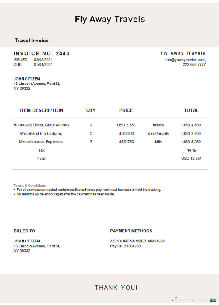 Качественный Скачать USA Fly Away Travels Invoice Photoshop Шаблон