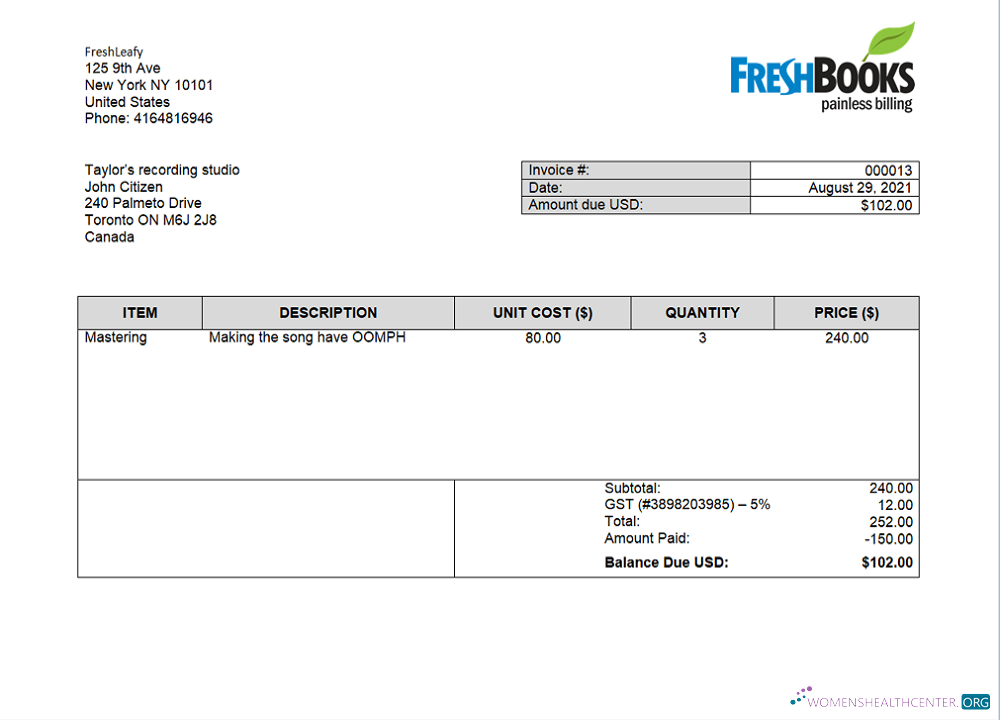 Редактируемый Скачать USA FreshBooks Компания Invoice Photoshop Шаблон