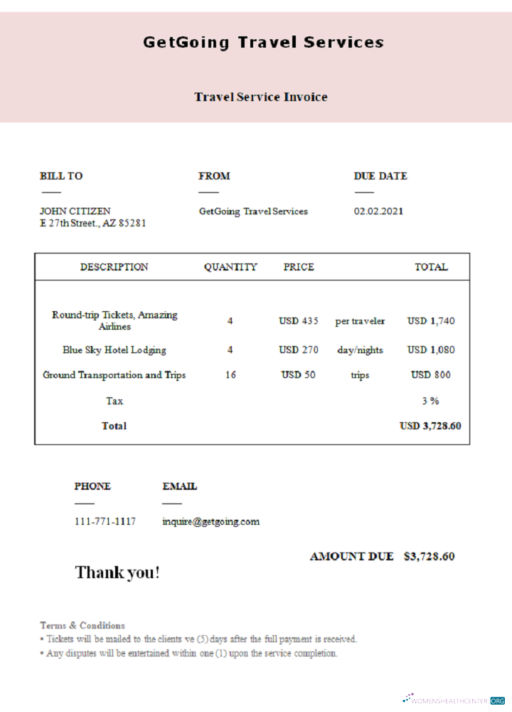 Редактируемый Скачать USA GetGoing Туристический Services Invoice Photoshop Шаблон