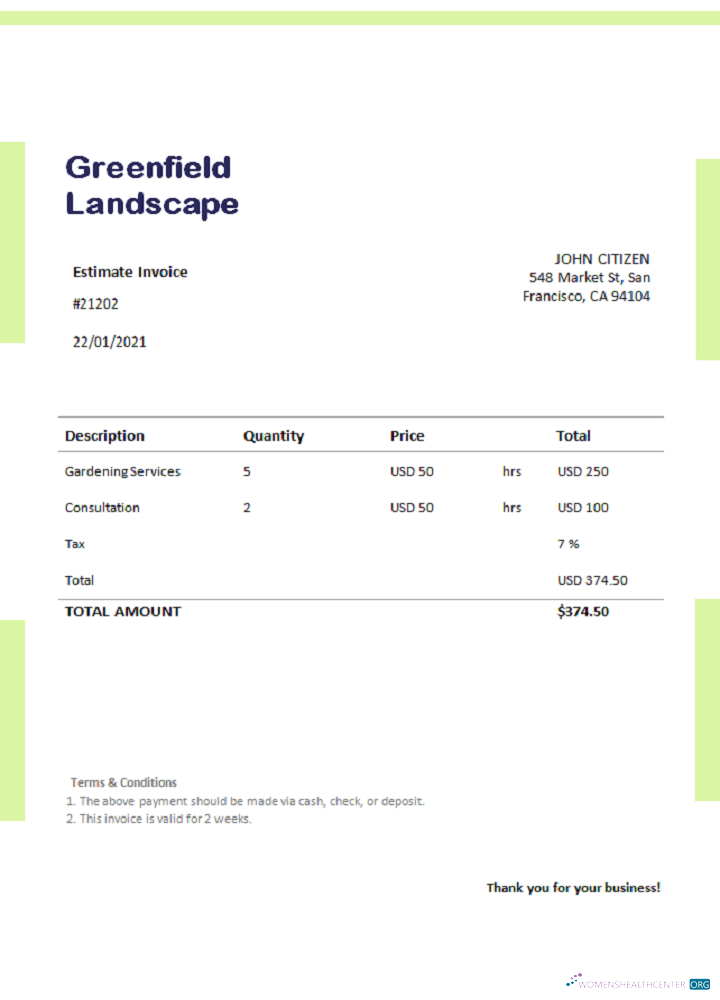 Премиум Скачать USA Greenfield Landscape Invoice Photoshop Шаблон
